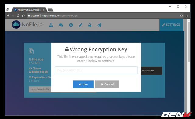  Người nhận sau khi nhấp vào liên kết tải thì sẽ được yêu cầu nhập mật khẩu để mở khóa. 