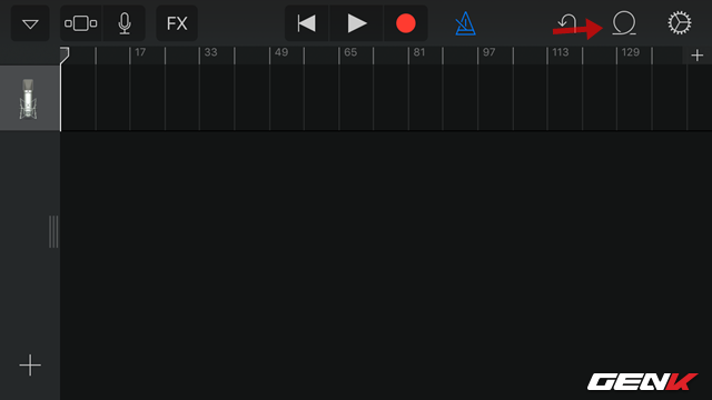  Quay lại giao diện ghi âm, bạn hãy nhấp tiếp vào biểu tượng hình tròn bên cạnh biểu tượng hình bánh răng để truy cập vào mục lựa chọn bài hát. 
