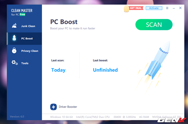  Tab “PC Boost” sẽ mang đến cho bạn lựa chọn tối ưu và tăng tốc xử lí cho máy tính thông qua việc tìm và xóa các vấn đề tồn động trong hệ thống. 