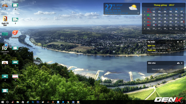  Khi đã chọn xong, CalendarDC sẽ bắt đầu làm việc và hiển thị các widget về thời tiết, lịch, ghi chú và sự kiện trên màn hình desktop. Trong khá giống Rainmeter phải không? 