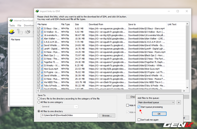  Khi đã thiết lập xong, hãy nhấp vào “OK” để xác nhận và tiếp tục đánh dấu vào lựa chọn “Start queue process” ở cửa sổ pop-up vừa xuất hiện. Cuối cùng, hãy nhấn “OK” để bắt đầu tải. 