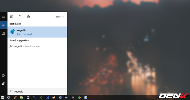  Nhập từ khóa “regedit” vào Cortana và nhấp vào kết quả đầu tiên. 