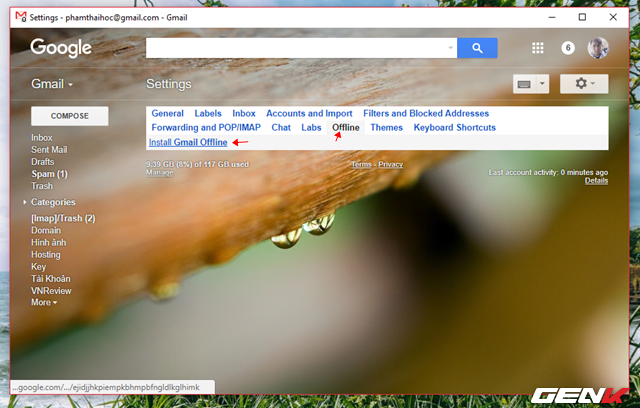  Trong Settings, hãy nhấp vào tab “Offline” và nhấp tiếp vào liên kết “Install Gmail Offline”. 