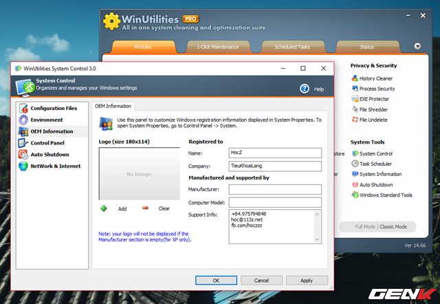  Bên cạnh các lựa chọn dọn dẹp, WinUtilities còn cho phép người dùng có thể hiệu chỉnh cá nhân hóa một số thiết lập của Windows, cũng như xem chi tiết về hệ thống thông qua các lựa chọn ở mục System Tools. 