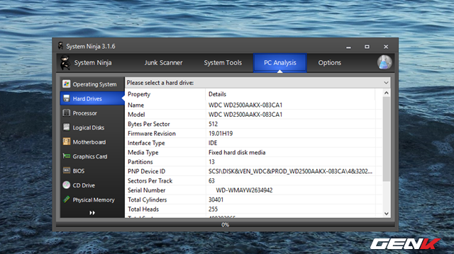  Với tab “PC Analysis”, người dùng sẽ được System Ninja cung cấp rất chi tiết các thông tin về phần cứng của máy tính. 