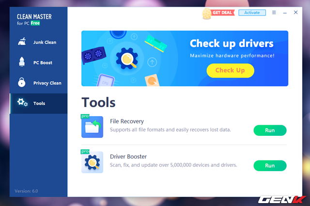  Tab “Tools” sẽ bổ sung cho người dùng 2 công cụ hỗ trợ khôi phục các dữ liệu đã bị xóa và kiểm tra, cập nhật driver. 