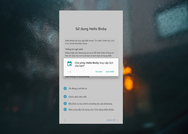  Trước khi tiếp tục, bạn cần cấp phép cho Hello Bixby được quyền truy cập thông tin của một số nội dung mang tính cá nhân trên thiết bị. 