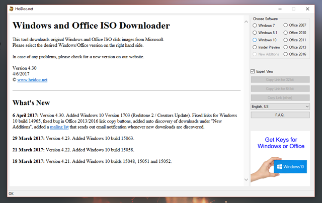  Giao diện của Microsoft Windows and Office ISO Download Tool xuất hiện, bạn hãy đánh dấu vào lựa chọn “Windows 10”. 