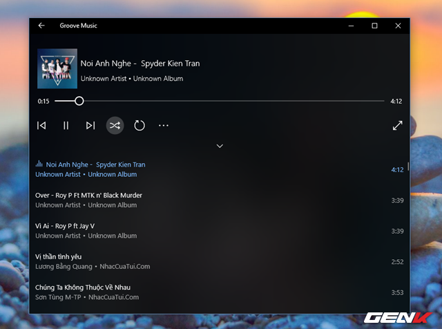  Ứng dụng Groove Music. 