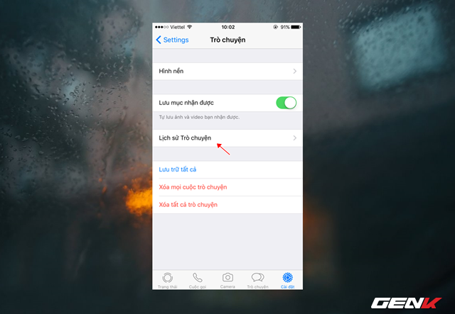  Truy cập vào Cài đặt -> Trò chuyện -> Lịch sử trò chuyện. 