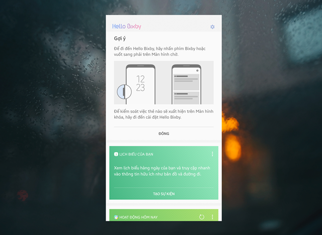  Giao diện chính của Hello Bixby xuất hiện, Bixby sẽ thu thập tất cả các thông tin cơ bản về thiết bị, cũng như thông tin từ người dùng và hiển thị nó theo các tab. Hành vi và xu hướng sử dụng của bạn sẽ quyết định thứ tự các thẻ xuất hiện trên màn hình của Bixby. 