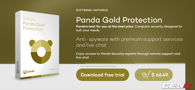  Panda Gold Protection là phiên bản antivirus cao cấp của hãng bảo mật Panda Security. Sản phẩm có giá bản quyền sử dụng 1 năm là gần 70USD. Bạn đọc quan tâm có thể tìm hiểu thêm và tải về dùng thử tại đây. 
