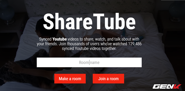  Trước tiên, bạn hãy truy cập vào dịch vụ ShareTube tại đây. Sau đó đặt tên cho “phòng” của mình và nhấn “Make a room” để khởi tạo mới, hoặc “Join a room” để đăng nhập vào một phòng đã tạo sẳn. 