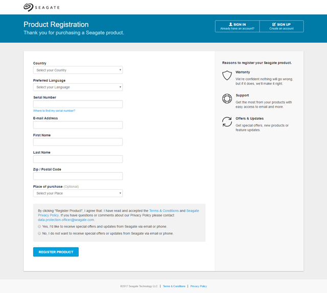  Truy cập vào trang khuyến mại của Seagate tại đây, sau đó tiến hành điền thông tin theo yêu cầu. 