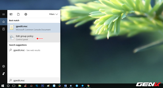  Nhập từ khóa “gpedit.msc” vào Cortana và nhấp vào kết quả như hình. 