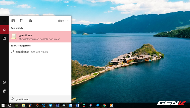  Nhập từ khóa “gpedit.msc” vào Cortana và nhấp vào kết quả như hình. 