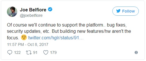  Tất nhiên là chúng tôi sẽ tiếp tục hỗ trợ nền tảng này như sửa lỗi, cập nhật bảo mật... Nhưng hãng sẽ không tập trung phát triển phần cứng cũng như những tính năng mới nữa. 