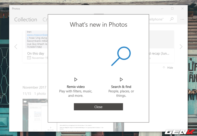  Bước 1: Khởi động ứng dụng Photos ở Start Menu của Windows 10 Fall Creators lên. 