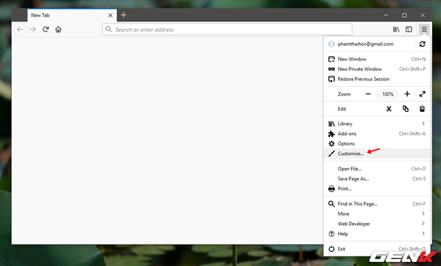  Giống như các phiên bản Firefox trước đó, để tùy biến lại giao diện theo ý muốn, người dùng chỉ cần truy cập vào mục Customize trong menu mở rộng. 