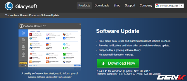  Truy cập vào địa chỉ này để tải về phiên bản mới nhất của Glarysoft Software Update Pro. 