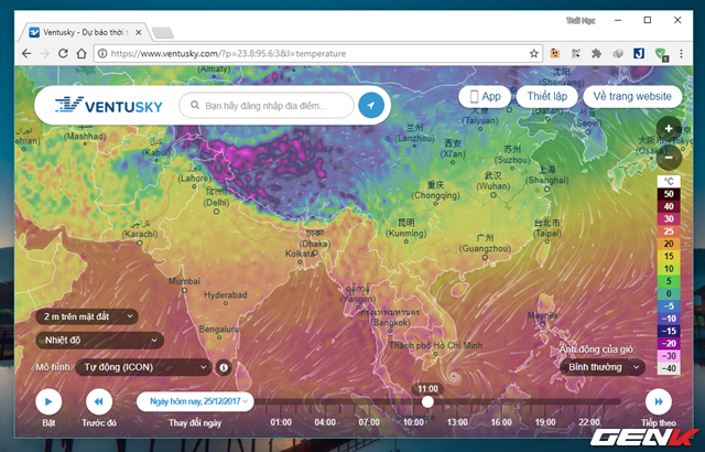  Ventusky được cung cấp hoàn toàn miễn phí tại địa chỉ “ventusky.com” . Ngay khi truy cập, Ventusky sẽ tự động nhận diện quốc gia của người truy cập và hiển thị tình trạng thời tiết hiện tại xung quanh quốc gia đó. Các thông tin hiển thị rất chi tiết và hỗ trợ hoàn toàn ngôn ngữ tiếng Việt. 
