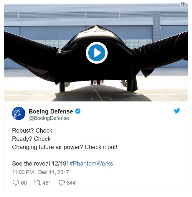  Teaser về mẫu máy bay mới được đăng trên Twitter của Boeing 