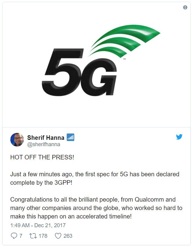  Bài post trên Twitter cập nhật thông tin thông qua tiêu chuẩn kỹ thuật đầu tiên của 5G ngay tại buổi họp 