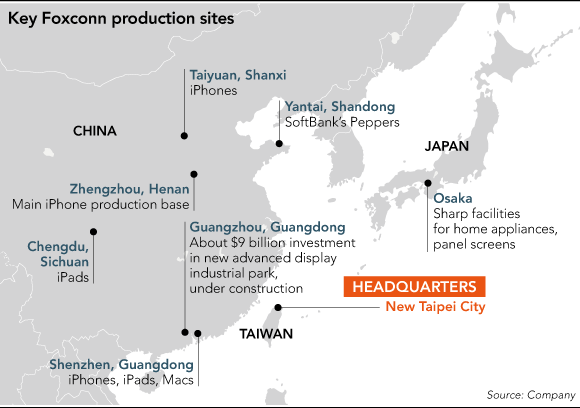 Những cơ sở sản xuất của Foxconn trên khắp đất Trung Quốc. 