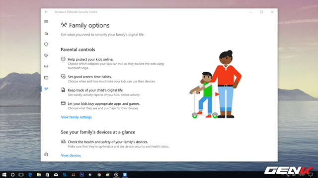  Windows Defender Security Centre cũng bao gồm một số các thiết lập về quản lí trẻ nhỏ mà có thể bạn sẽ có dịp dùng đến. 