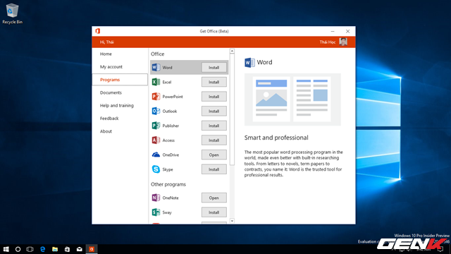  Ứng dụng Get Office cho phép người dùng lựa chọn cài đặt ứng dụng nào bất kỳ nằm trong bộ Microsoft Office. 