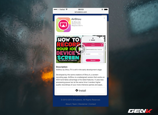  Sau khi trang web đã tải xong, bạn hãy nhấp vào tên ứng dụng AirShou và nhấp vào lựa chọn “Install”. 
