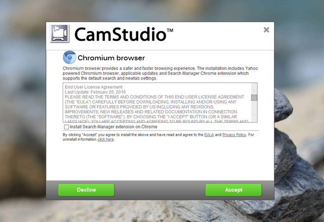  Quá trình cài đặt CamStudio tuy đơn giản nhưng nó cũng “ẩn chứa” một số các cài đặt phần mềm không liên quan nên bạn đọc cần lưu ý để tránh cài “nhầm”. 