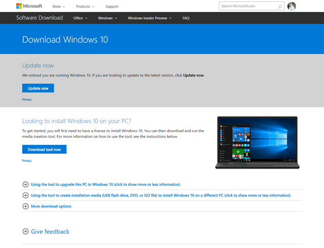  Trước tiên, hãy truy cập vào địa chỉ này để tải về công cụ Windows 10 Media Creation Tool, được cung cấp bởi chính Microsoft. 