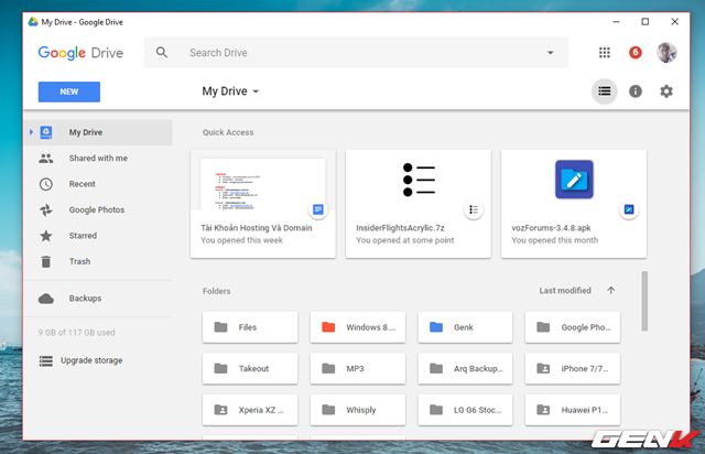  Sau khi hoàn tất việc đăng nhập, giao diện của Google Drive sẽ xuất hiện trước mắt bạn. 