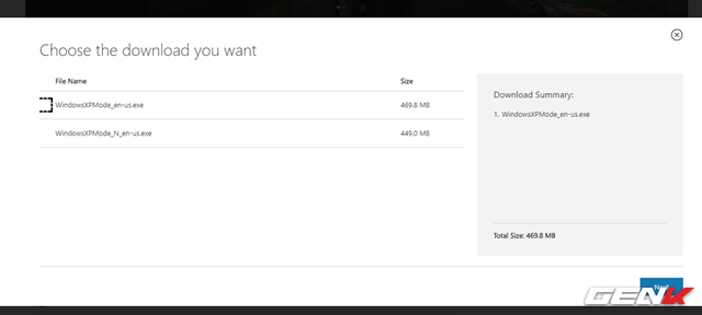  Đánh dấu vào lựa chọn “WindowsXPMode_en-us.exe”, sau đó nhấn “Next”. 