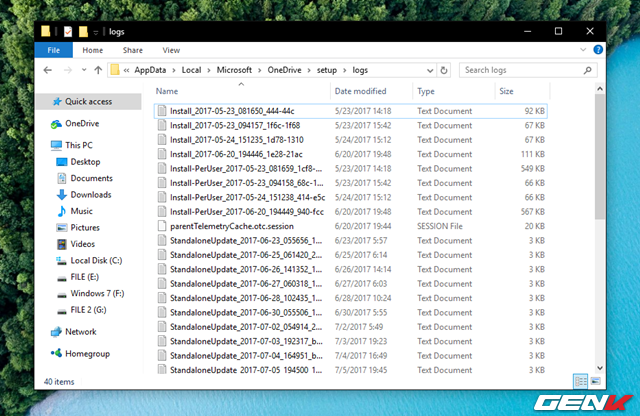  File Explorer sẽ khởi động và truy cập vào thư mục tác vụ của OneDrive. Bạn hãy tiến hành truy cập vào “setup” > “logs” và tạm thời giữ nguyên cửa sổ đó. 