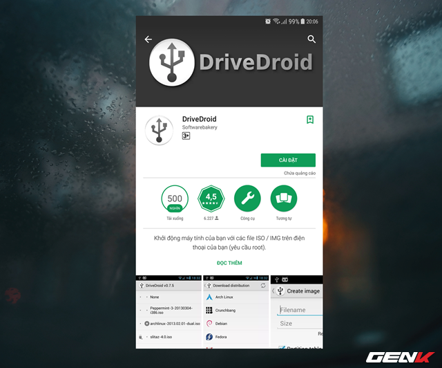  Tiếp theo, hãy tìm và cài đặt ứng dụng Drivedroid trên thiết bị Android của bạn. Ứng dụng được cung cấp hoàn toàn miễn phí trên Google Play Store. 