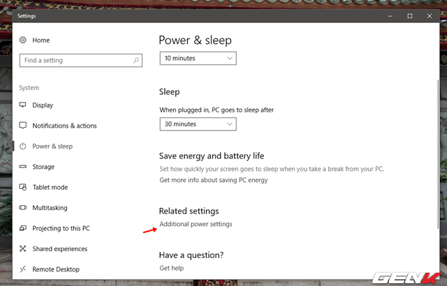  Nhấn vào tùy chọn “Additional power settings”. 