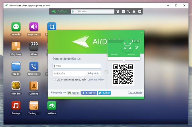  Tiếp theo, hãy mở trình duyệt trên máy tính và truy cập vào địa chỉ trang chủ của Airdroid và đăng nhập vào tài khoản. 