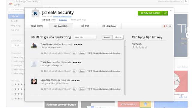  Sử dụng Google Chrome và truy cập vào địa chỉ này để cài đặt J2TeaM Security cho trình duyệt. 