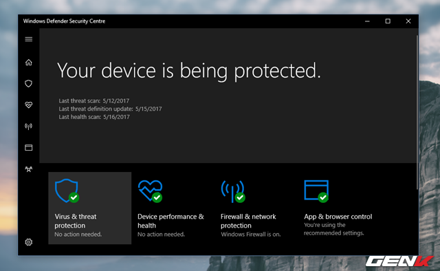  Cửa sổ Windows Defender Security Center xuất hiện, hãy nhấp vào mục “Virus & threat protection”. 