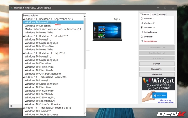  Bước 3: Nhấp chọn phiên bản Windows 10 mới nhất ở phía trên danh sách. Sau đó nhấn “Confirm” để xác nhận. 