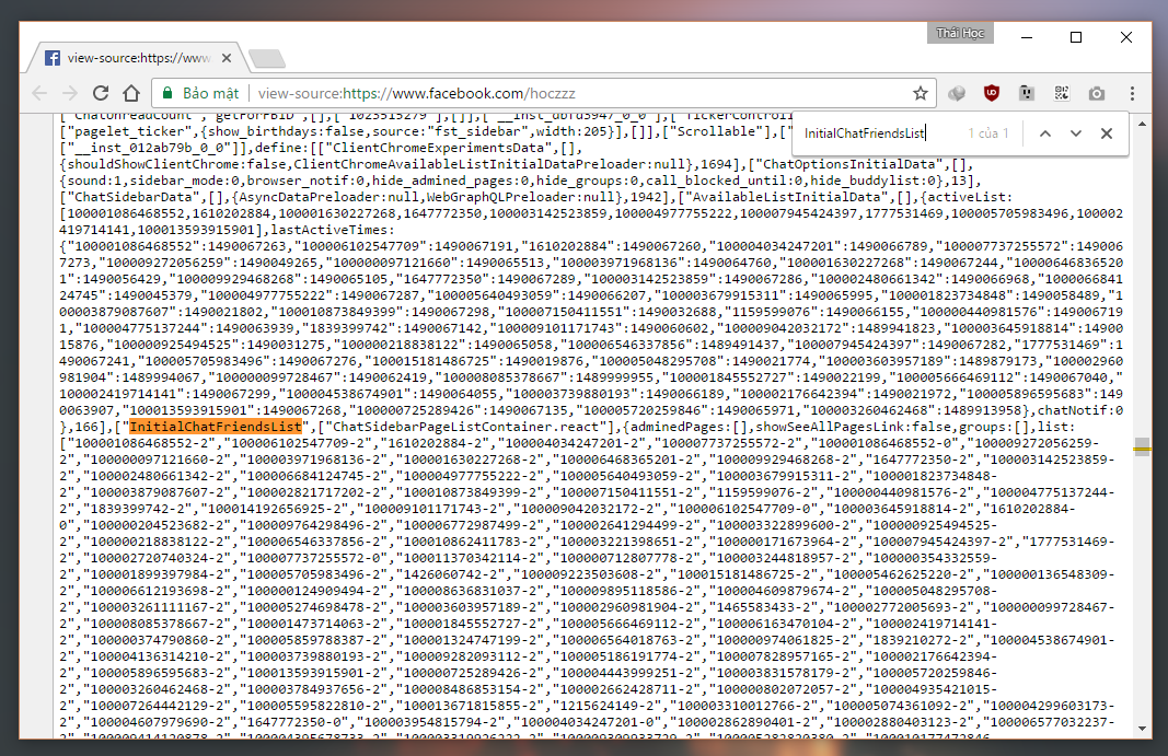  Khi nhập từ khóa vào, lập tức phần nội dung có liên quan sẽ xuất hiện. Bạn hãy chú ý đến các dãy số nằm trong phần “list:|”. Đó chính là mã Facebook ID của các tài khoản người dùng hay “thăm” nhà bạn nhất. 