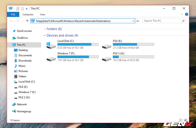  Tiếp tục dán đường dẫn “%AppData%\Microsoft\Windows\Recent\AutomaticDestinations” vào thanh địa chỉ truy cập của File Explorer và nhấn phím ENTER để truy cập vào đó. 