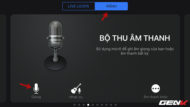  Ở giao diện lựa chọn tiếp theo, hãy nhấp vào tab “Rãnh” và lướt tay sang phải để tìm đến tùy chọn “Bộ thu âm thanh”, sau đó nhấp vào “Giọng”. 