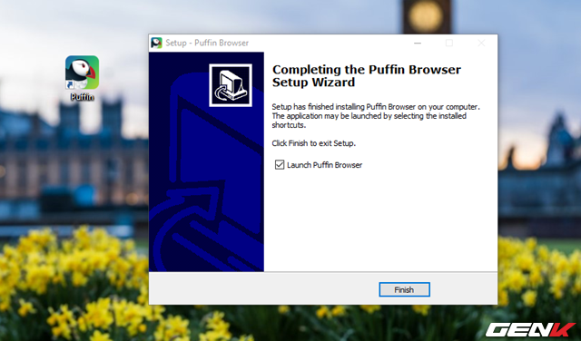  Hoàn tất cài đặt, biểu tượng quen thuộc của trình duyệt Puffin sẽ xuất hiện ở màn hình desktop. 