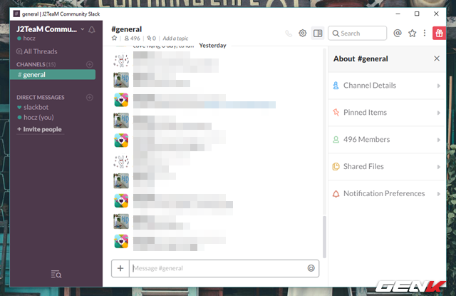  Giao diện trò chuyện nhóm của Slack. 