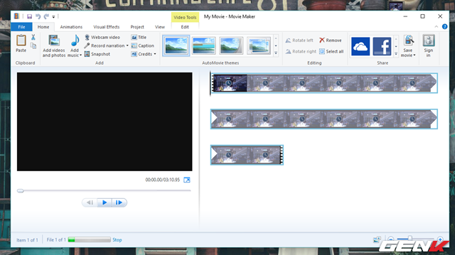  Chờ vài giây để Windows Movie Maker tiến hành quét và chuẩn bị video để bắt đầu quá trình chỉnh sửa. 