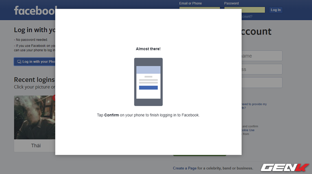  Chờ vài giây để Facebook nền web nhận được xác nhận từ ứng dụng và hoàn tất việc đăng nhập. 
