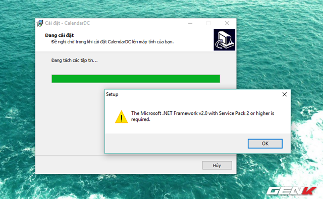  Và yêu cầu để Windows có thể khởi chạy CalendarDC là hệ điều hành phải được cài đặt sẳn phiên bản .Net Framework phiên bản 2.0 trở lên. Nếu Windows chưa có, quá trình cài đặt vẫn diễn ra bình thường và bạn có thể cài đặt sau đó vẫn được. 